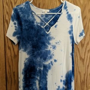 Short sleeved tie dye t-shirt with cross front